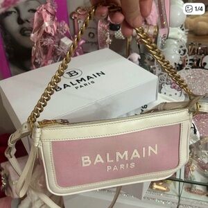 Balmain Mini Bag in Pink and Cream with Gold Chain